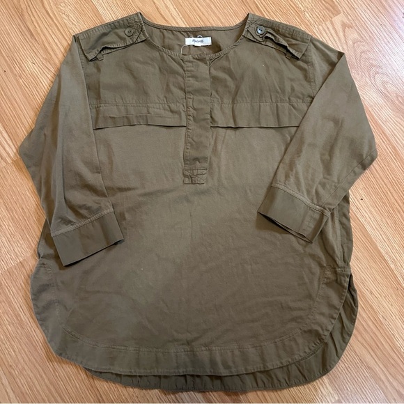 Madewell size small 3/4 length sleeve half button cotton top in brownish green - Picture 1 of 9